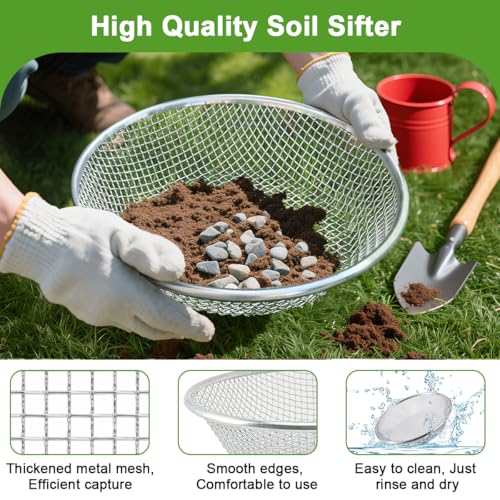 Garden Soil Sifter for Rocks Compost Sieve Garden Potting Lawn Soil Sieve Garden Sieve, 3 Apertures Sizes(1/8in,1/4in,3/8in) - style: 3PCS(1/8in,1/4in,3/8in)