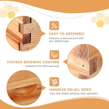 AceOrbit 10 Frame Bee Hive Kit with Wax-Coated Wooden Box Telescoping Cover Screened Bottom Board Beekeeping Supplies with Pull-Out Plastic Base and Entrance Reducer