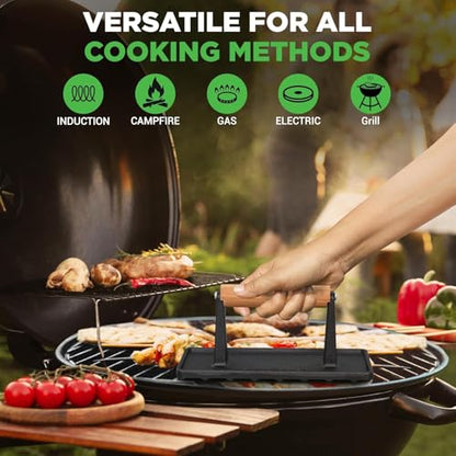 NutriChef Cast Iron Weight Grill Press – Heavy-Duty Griddle Press with Wooden Handle for Steak, Burgers, Bacon & Sandwiches, Creates Perfect Grill Marks