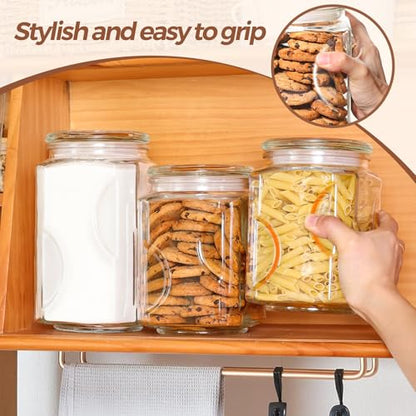 ComSaf 2 qt Glass Flour and Sugar Storage Containers Set of 2, Wide Mouth Half Gallon Square Airtight Pantry Jars with Lids, Thick Glass Kitchen Canisters for Cookies, Coffee, Snacks - size: 64oz-2Pcs