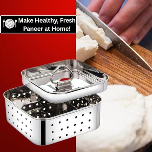 Stainless Steel Paneer Maker Press 350ml – Square Paneer & Cheese Mold for Homemade Paneer, Tofu & Cheese | Food-Grade, Rust-Free, Durable
