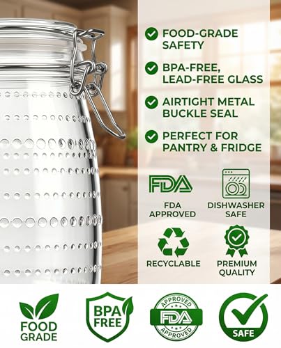 32 oz 6Pack Glass Mason Jars with Airtight Clip-Top Lids, Wide Mouth Reusable Glass Canning Storage Containers Jars for Kitchen, Jams, Pickling, Coffee Beans & Meal Prep (32 oz)