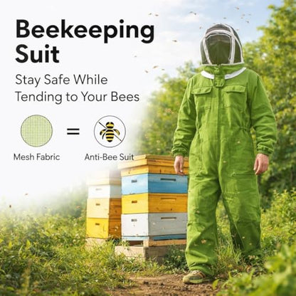 Beekeeping Suit Professional Full Body Breathable Mesh Cloth XL with Round Veil Hat - Sting Proof, Ventilated Design, Ideal for Bee Protection and Honey Harvesting