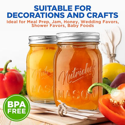 NutriChef 16 Pack Mason Jars 16 oz with Lids, Wide Mouth Airtight Seal, Freeze Safe Durable Glass, Silver Screw Lids for Meal Prep, Jam, Honey and Wedding Gifts, Leakproof & Dishwasher Safe Glass Jars - style: 16 Pack