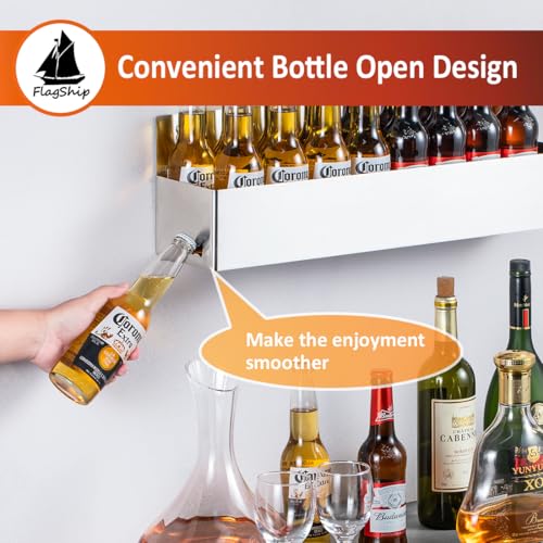 FlagShip Speed Rail 22 Inch Stainless Steel Liquor Bottle Holder Wall Mounted Syrup Rack Bottle Storage for Bar,Kitchen,Coffee Station