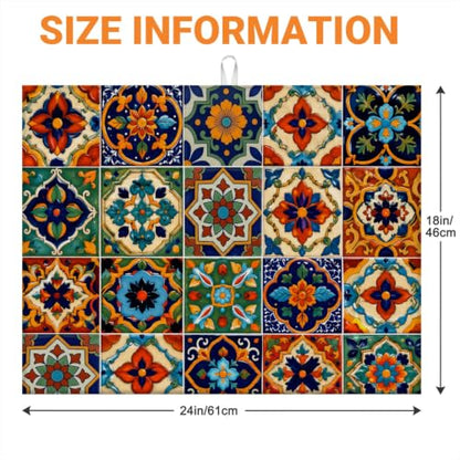 Absorbent Kitchen Dish Drying Mat Quick Dry Heat Resistant Hide Stain for Glasses Coffee Espresso Machines Pots Pans and Dish Racks,18" x 24" Bohemia Talavera Mexican Tiles Pattern - color: Bohemia Talavera Mexican Tiles