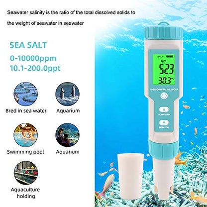 7 in 1 PH Meter Gomass 0.01 High Accuracy ph Tester Digital for Water TDS/EC/Salinity/Temp/ORP/S. G/PH Pen Tester Drinking Water, Hydroponics, Plants, Aquarium and Pool - color: Light blue