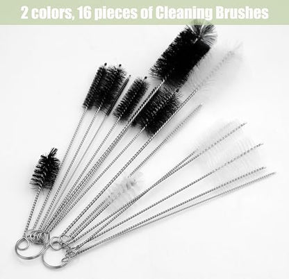 Cleaning Brushes,16 Pcs Pipe Tube Brush Pipe Cleaning Brushes Bottle Brush,for Washing Narrow Neck Water Bottles Jars Teapot Spout Coffee Machine Tube(White&Black)