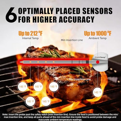 ChefsTemp ProTemp 2 Plus Needle Probe Wireless Meat Thermometer with Temperature Controller Unlimited Range Bluetooth & WiFi Enabled Smart Cooking Smoker Grilling BBQ Oven Kitchen (Stand + 1 Probe)