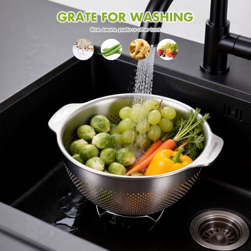 Greentainer Stainless Steel Colander with Handles - 3.5 QT Pasta Strainer for Kitchen Food Basket for Vegetables Fruits, Nesting Stainless Steel Strainer and Sieve, Dishwasher Safe - size: 3.5 QT