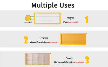 5 Pack Durable Plastic Beehive Frames | 3-in-1 Design for Wires/Wax Foundations/Honeycomb Cassettes, Fits 8/10 Frame Hives (19"×9")