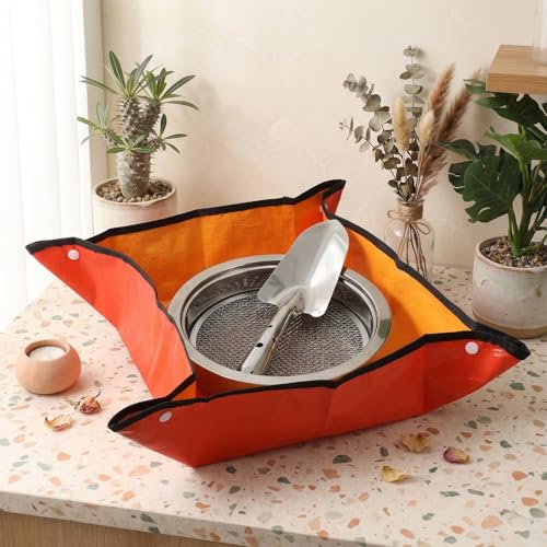 8 PCS Soil Sifter Set for Garden, Stainless Steel Soils Sieve Set, Compost Sifter with 5PCS Replaceable Mesh(1,3,6,9,12mm) Sieve and Bonsai Soil Scoop, 1 mat, 1 Frame, for Compost Bonsai Rocks Sand