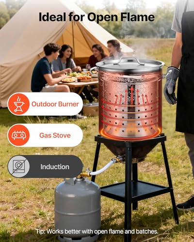 VEVOR Stainless Steel Stockpot, 42 Quart Large Cooking Pots, Cookware Sauce Pot with Strainer, Lid, and Handle, Heavy Duty Commercial Grade Stock Pot, Sanding Treatment, for Large Groups Events Silver - size: 42 Quarts
