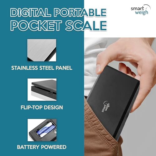 Smart Weigh Precision Digital Gram Scale (200g x 0.01g) – 7 Units (g, oz, ozt, DWT, ct, gn, tl) – Portable Pocket Design for Jewelry, Gems, and Food – Tare Function & Backlit LCD – Battery Included - size: 200g / 0.01g