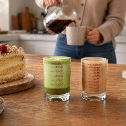 GLASKEY 2 Pack Shot Glass Measuring Cup Set,3 oz/90ml Liquid Heavy High Espresso Glass Cup,Dishwasher Safe,Measurement of Dry and Liquid Ingredients(Red) - color: 3 oz-Red-2 Pack