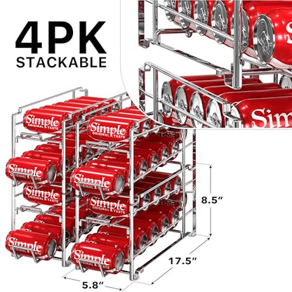Simple Houseware Soda Can Organizer Stackable Rack Dispenser for Pantry/Refrigerator, Chrome, 4 Pack - color: Chrome
