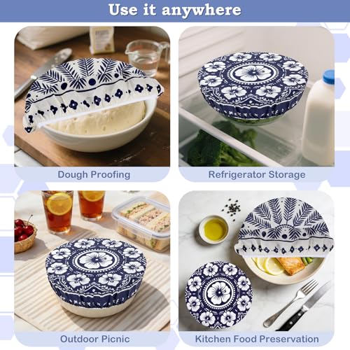 2 Large Reusable Beeswax Bowl Covers for Bread Proofing, 10/12 Inch Elastic Beeswax Wraps Cotton Cloth Sourdough Bowl Covers for Proofing Baskets, Mixer Bowls, Food Storage Containers - color: Palm Branches