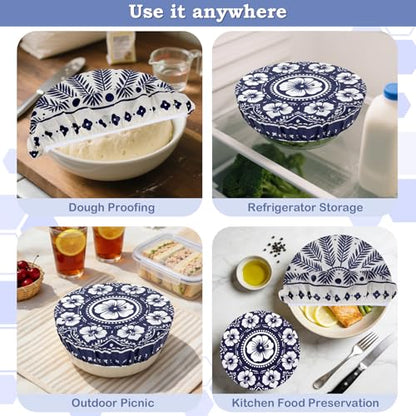 2 Large Reusable Beeswax Bowl Covers for Bread Proofing, 10/12 Inch Elastic Beeswax Wraps Cotton Cloth Sourdough Bowl Covers for Proofing Baskets, Mixer Bowls, Food Storage Containers - color: Palm Branches