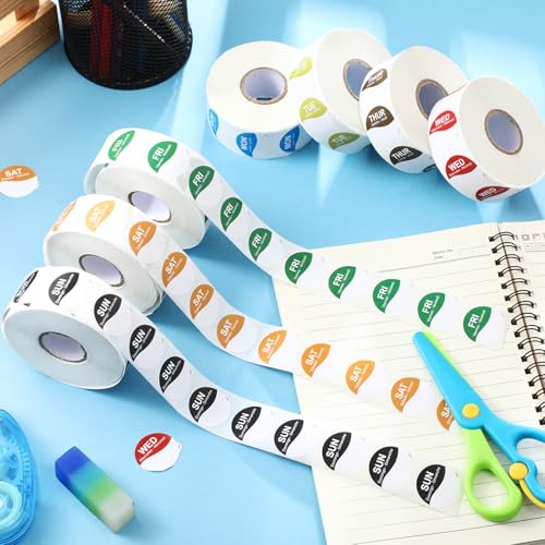 Sayglossy 7000 Pcs Day of Week Label Food Label Monday Through Sunday Management Inventory Sticker Removable Weekly Self Adhesive Date Dot Sticker for Restaurant Kitchen Container (Wave) - style: Wave