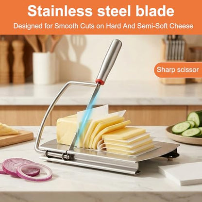 Cheese Slicer, Stainless Steel Cheese Cutter with Precision Grid Scale, Multipurpose Cheese Slicers for Cheese, Butter, Vegetables, Sausages, Comes with 50 Pcs Liner Papers