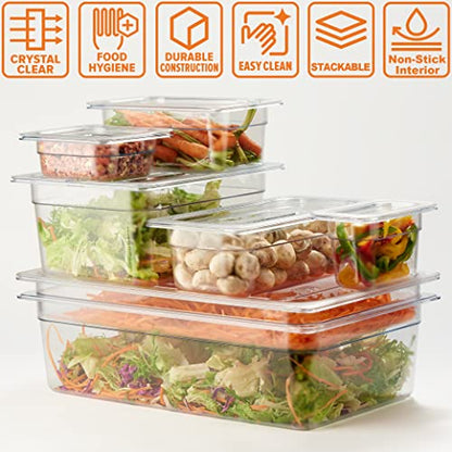 CURTA 6-Pack 1/4 Size 6" Deep NSF Polycarbonate Food Pans | Dishwasher & Freezer Safe Clear Container for Prep Tables, Buffet, Salad Bar, Commercial & Home Kitchen - color: 1/4 Size, size: 6" Deep