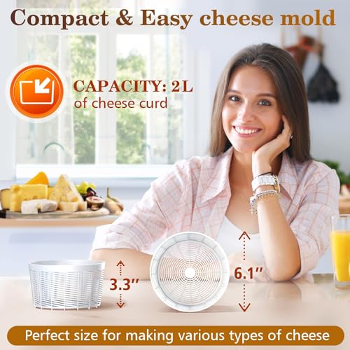 Grand Way Cheese Making Semi Soft and Soft Cheese Mold for 0,5 GAL - Homemade Cheese Making Supplies - Molde Para Queso - Cheese Form with Cheesecloth - Cheese Basket Container Molds - color: 3. Cheese Form 1pc