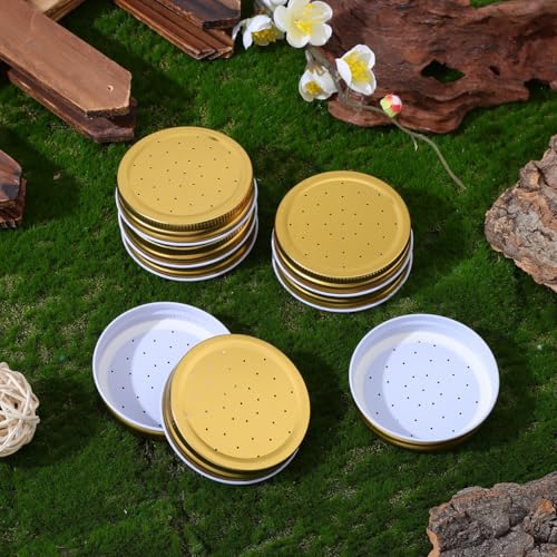 Kisangel 8 Pcs Beehive Water Feeder Lid Replacement Bee Water Drinking Device Perforated Metal Caps for Hive Entrance Beekeeping Tool Supplies