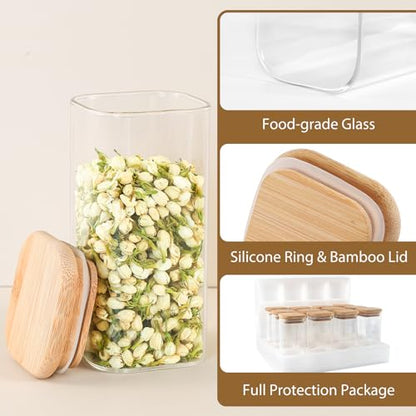 TBWIND 12 Pack 10 oz Square Glass Spice Jars with Lids and Labels – Airtight Small Spice Containers Set, Clear Glass Storage Jars for Seasoning, Spices, Kitchen Pantry Organization - color: Square/10oz/12pcs
