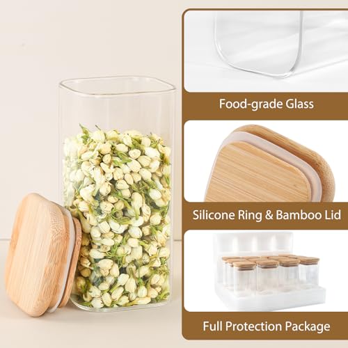 TBWIND 20 Pack 10 oz Square Glass Spice Jars with Lids and Labels – Airtight Small Spice Containers Set, Clear Glass Storage Jars for Seasoning, Spices, Kitchen Pantry Organization - color: Square/10oz/20pcs