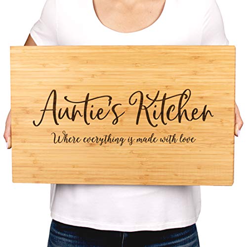 Andaz Press Large Bamboo Wood Cutting Board Gift, 17.75 x 11-inch, Auntie's Kitchen Where Everything is Made With Love, 1-Pack, Engraved Serving Chopping Board Christmas Birthday Chef Kitchen Ideas - color: Auntie