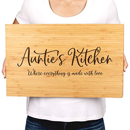 Andaz Press Large Bamboo Wood Cutting Board Gift, 17.75 x 11-inch, Auntie's Kitchen Where Everything is Made With Love, 1-Pack, Engraved Serving Chopping Board Christmas Birthday Chef Kitchen Ideas - color: Auntie