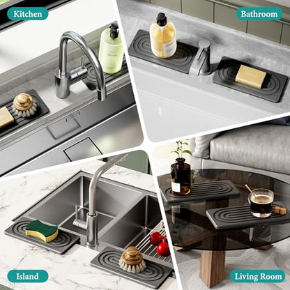 Water Absorbing Stone Tray, Quick Drying Diatomite Bathroom Tray Countertop, Stone Drying Mat for Kitchen Counter, Soap Dish Dispenser Vanity Organizer, Dark Grey-A-9.8" x 4" - color: 9.8" X 4"-dark Grey-a