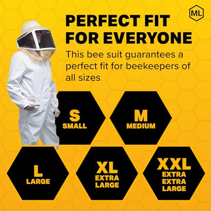 Mann Lake Deluxe Bee Suit, Beekeeping Gear with Zippered Square Veil, Durable 50/50 Cotton/Polyester Blend, Bee Protection Suit, Professional Beekeeping Suit for Adults, Small - size: Small