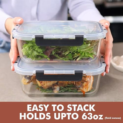 Razab 2 Pcs 1860ml / 63 Oz Large Glass Food Storage Containers with Lids - Glass Meal Prep Containers with Locking Lids for Roasting, Storing Leftover, Lunch Container, BPA Free, Microwave & Oven Safe - color: Black
