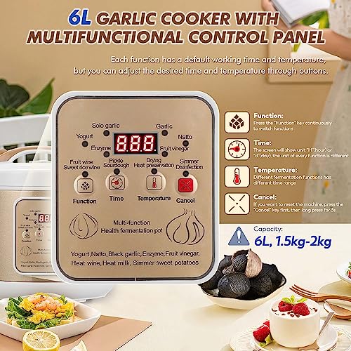 Moongiantgo 6L Black Garlic Fermenter, Automatic Intelligent Fermenter Machine for Natto, Yogurt, Kimchi, Fruit Wine, Garlic Cooker with Precise Time Temperature Control, 110V - color: Golden
