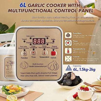 Moongiantgo 6L Black Garlic Fermenter, Automatic Intelligent Fermenter Machine for Natto, Yogurt, Kimchi, Fruit Wine, Garlic Cooker with Precise Time Temperature Control, 110V - color: Golden