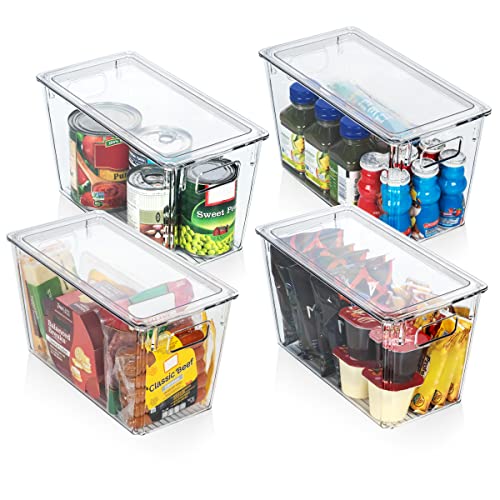 ClearSpace Modern Plastic Storage Bins with Lids – Perfect Kitchen Organization or Pantry Fridge Organizer, 4 Pack, 12.5" x 6" x 7", 9L Capacity Each, BPA Free, Stackable - size: 4 Pack