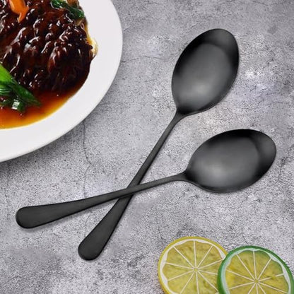 Large Serving Spoons, Matte Black Stainless Steel Serving Spoon 2 Pcs | 9.8Inch-Catering Spoons Solid Serving Utensils Big Serving Utensil for Buffet, Parties, Catering - color: 2Pcs-Black Large Serving Spoons