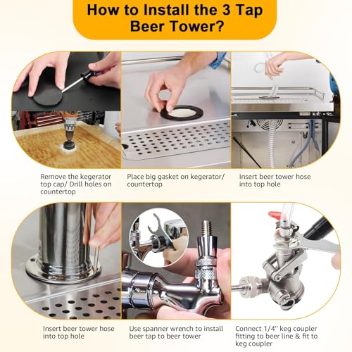 3 Tap Beer Tower, Stainless Steel 3” Flange Self-Closing Beer Tap Tower Kegerator Tower Keg Tap Dispenser Kegerator Tower Kit for Kegerator Countertop - size: Triple Tap
