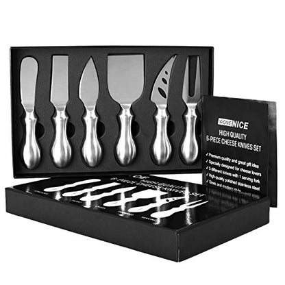 WoneNice Cheese Knife Set, 6-Piece Stainless Steel Knives for Charcuterie, Gift for Wedding Housewarming Christmas