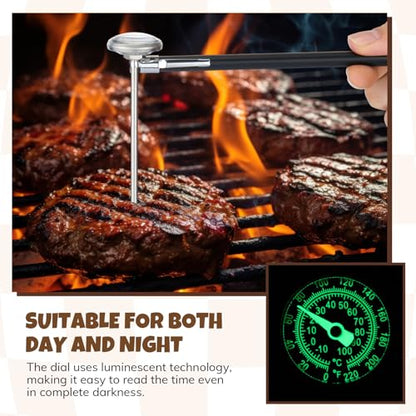 Xuhal 6 Pcs Stainless Steel Kitchen Glow Thermometer with 5 Inch Long Stem 1 Inch Dial Thermometer Milk Frothing Food for Oven Probe Meat Grill BBQ Cooking Chocolate Water(Black) - color: Black
