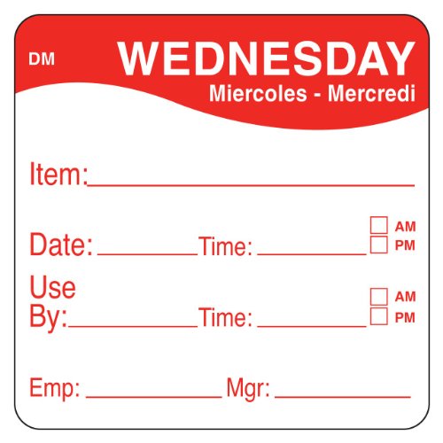 DayMark Safety Systems - IT110053-3-WED IT1100533 DayMark DissolveMark Day of the Week 2" x 2" Dissolvable Label, Item/Date/Use, Red (Pack of 250) - style: Wednesday