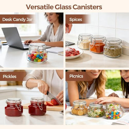 ComSaf Square Small 17 oz Glass Jars with Airtight Lids 6 Pack Wide Mouth | Overnight oats, Jam pickling, Spice storage, Gift jars, Sourdough pickling, Pantry organization, Jam jelly honey, Snacks - size: 17oz*6
