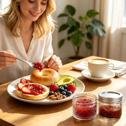 STARSIDE 4oz Mini Glass Mason Jars 12-Pack with Airtight Split Lids | Embossed Small Regular Mouth Canning Jars for Jams, Jelly, Honey, Snacks, Candy, Spices, DIY Gifts & Wedding Favors - color: Clear06-4oz