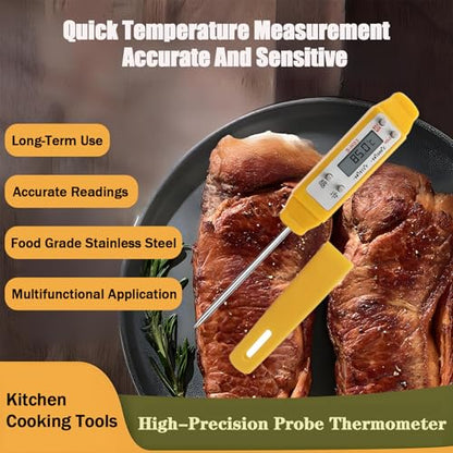 Meat Thermometer - Digital Food Thermometer for Cooking Kitchen - Automatic Calibration Pen Style Electronic Pocket Thermometer for Water Temperature, Barbecue (Yellow) - color: Yellow