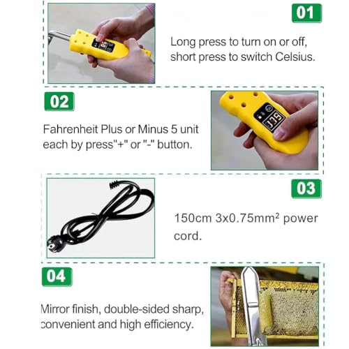 Electric Honey Uncapping Knife, Stainless Steel Heated Honey Scraper Tool with Adjustable Temperature Control & Digital Led Display, for Fast Honey Extraction & Wax Removal