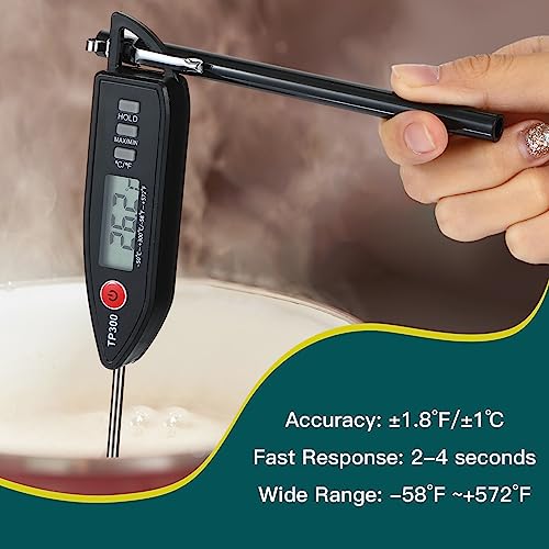 Copkim 6 Set Waterproof Food Thermometer for Water, Liquid, Candle and Cooking Digital Meat Thermometer with Long Probe Instant Read for Kitchen BBQ Grill Candy (Black) - color: Black
