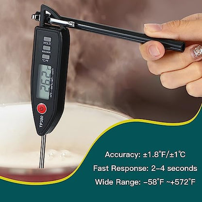 Copkim 6 Set Waterproof Food Thermometer for Water, Liquid, Candle and Cooking Digital Meat Thermometer with Long Probe Instant Read for Kitchen BBQ Grill Candy (Black) - color: Black