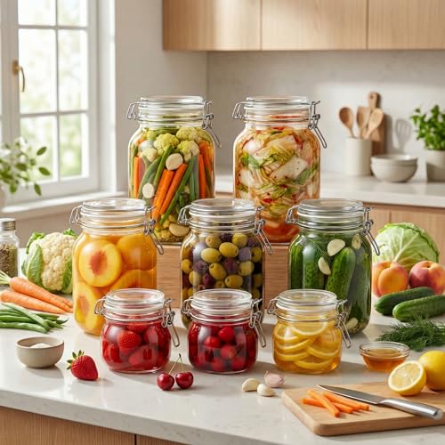 HomArtist Glass Jars with Airtight Lid Set of 6, 17 floz Wide Mouth Mason Jars with Clamp Lids,Glass Sealed Jars with Air Tight Lids, Best for Kitchen & Pantry Food Storage - color: Round-17OZ Set- 6 Pack