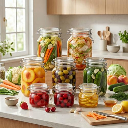 HomArtist Glass Jars with Airtight Lid Set of 6, 17 floz Wide Mouth Mason Jars with Clamp Lids,Glass Sealed Jars with Air Tight Lids, Best for Kitchen & Pantry Food Storage - color: Round-17OZ Set- 6 Pack